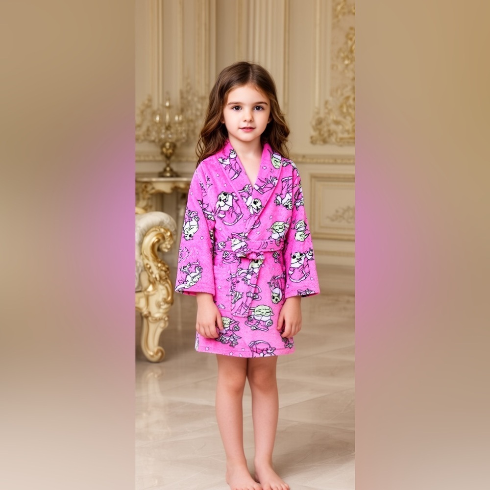 Star Wars Pink and Green Cozy Pajama Baby Yoda Girls Print Robe NWT